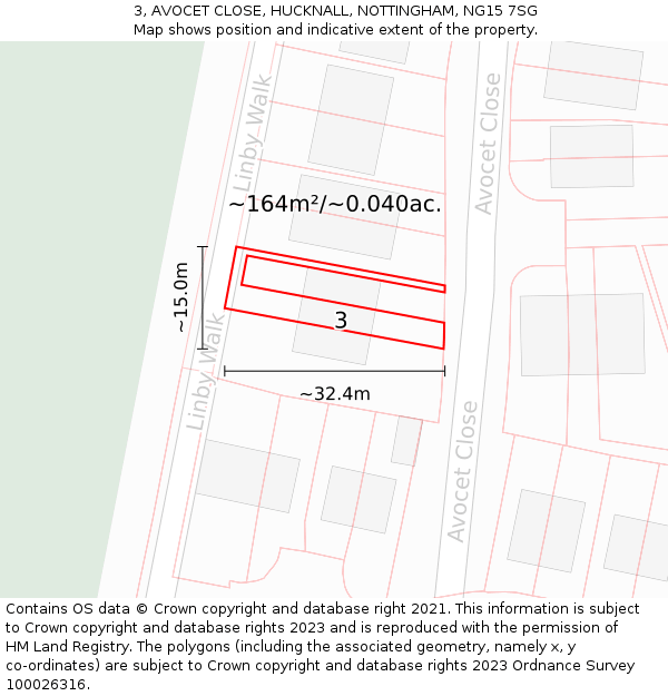 3, AVOCET CLOSE, HUCKNALL, NOTTINGHAM, NG15 7SG: Plot and title map