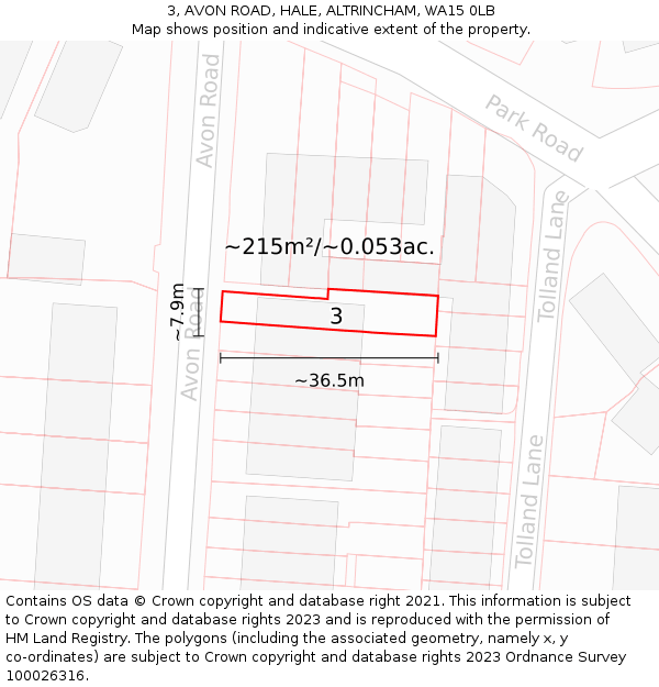 3, AVON ROAD, HALE, ALTRINCHAM, WA15 0LB: Plot and title map