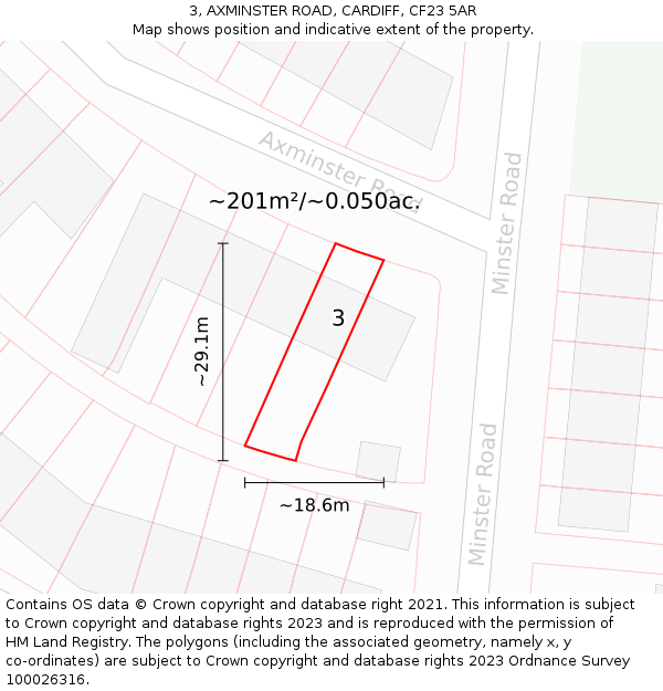 3, AXMINSTER ROAD, CARDIFF, CF23 5AR: Plot and title map
