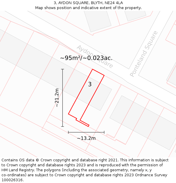3, AYDON SQUARE, BLYTH, NE24 4LA: Plot and title map