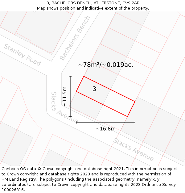 3, BACHELORS BENCH, ATHERSTONE, CV9 2AP: Plot and title map