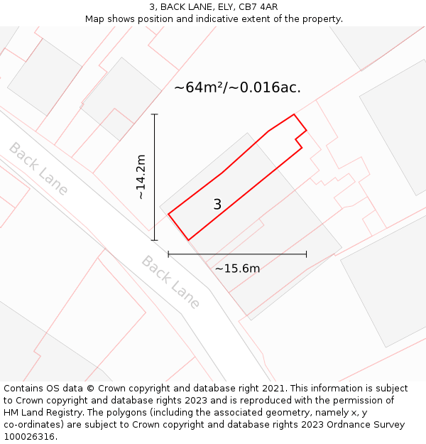 3, BACK LANE, ELY, CB7 4AR: Plot and title map