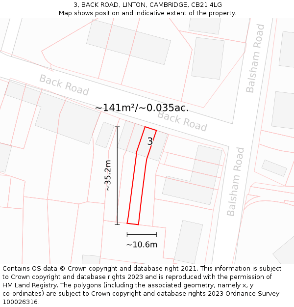 3, BACK ROAD, LINTON, CAMBRIDGE, CB21 4LG: Plot and title map
