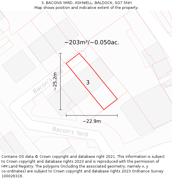 3, BACONS YARD, ASHWELL, BALDOCK, SG7 5NH: Plot and title map