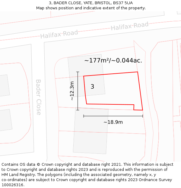 3, BADER CLOSE, YATE, BRISTOL, BS37 5UA: Plot and title map