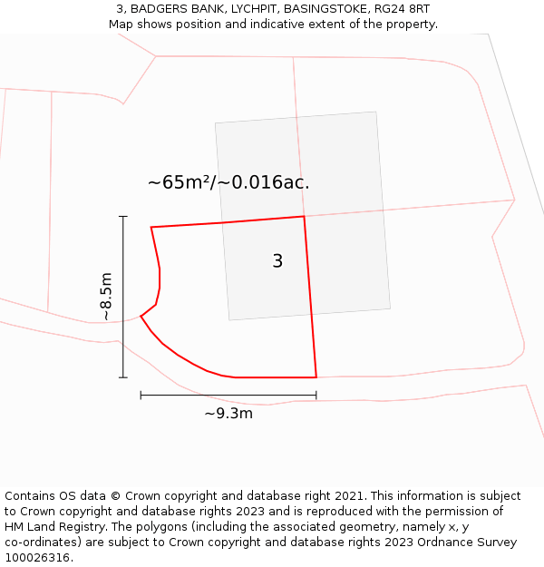 3, BADGERS BANK, LYCHPIT, BASINGSTOKE, RG24 8RT: Plot and title map