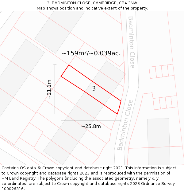 3, BADMINTON CLOSE, CAMBRIDGE, CB4 3NW: Plot and title map