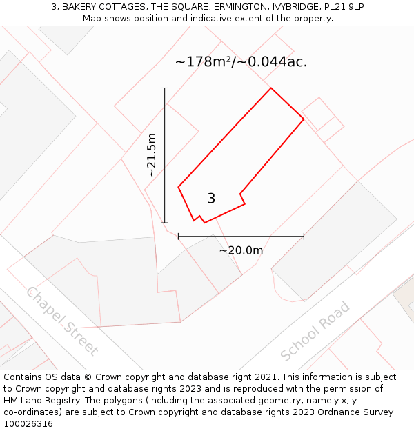 3, BAKERY COTTAGES, THE SQUARE, ERMINGTON, IVYBRIDGE, PL21 9LP: Plot and title map