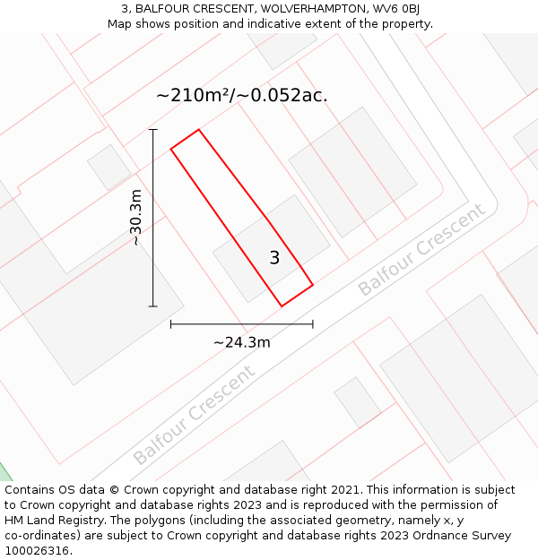 3, BALFOUR CRESCENT, WOLVERHAMPTON, WV6 0BJ: Plot and title map