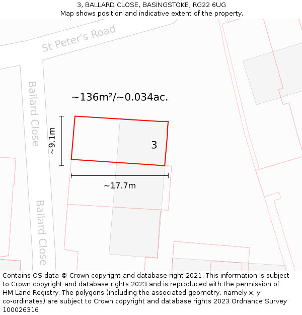 3, BALLARD CLOSE, BASINGSTOKE, RG22 6UG: Plot and title map