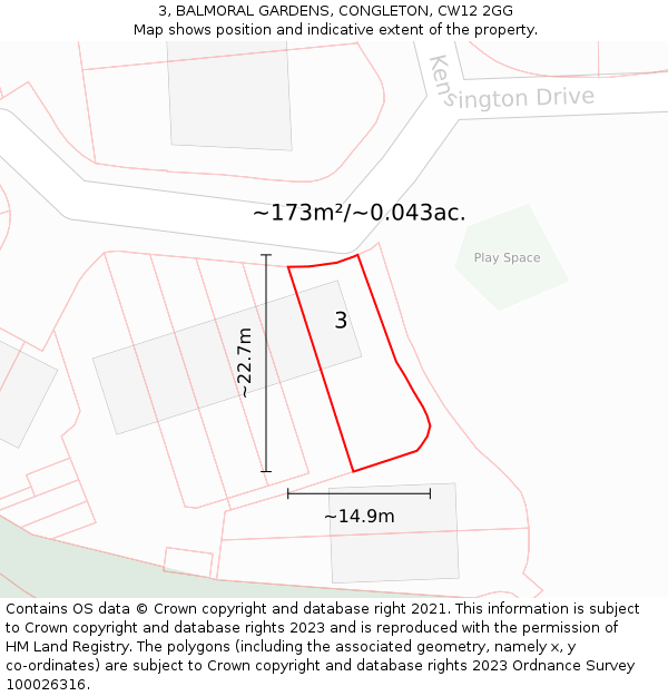 3, BALMORAL GARDENS, CONGLETON, CW12 2GG: Plot and title map
