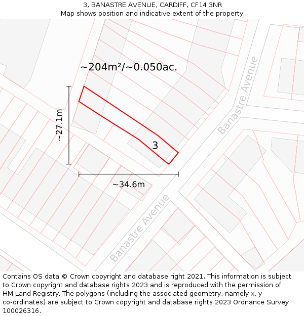 3, BANASTRE AVENUE, CARDIFF, CF14 3NR: Plot and title map