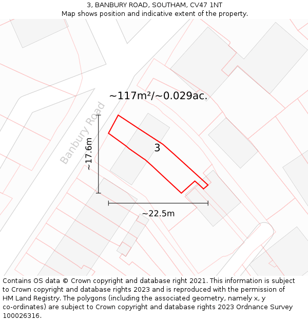 3, BANBURY ROAD, SOUTHAM, CV47 1NT: Plot and title map