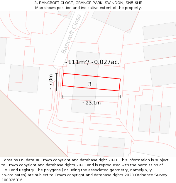 3, BANCROFT CLOSE, GRANGE PARK, SWINDON, SN5 6HB: Plot and title map