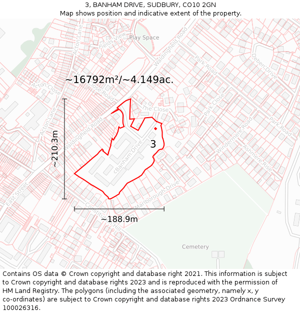 3, BANHAM DRIVE, SUDBURY, CO10 2GN: Plot and title map