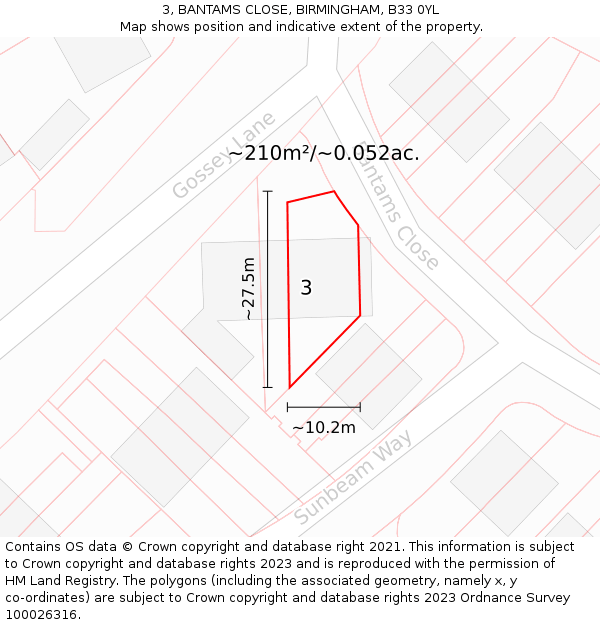 3, BANTAMS CLOSE, BIRMINGHAM, B33 0YL: Plot and title map