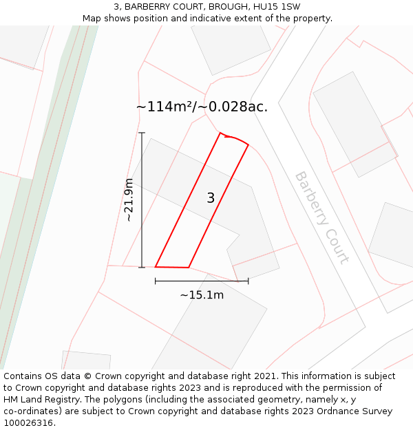 3, BARBERRY COURT, BROUGH, HU15 1SW: Plot and title map