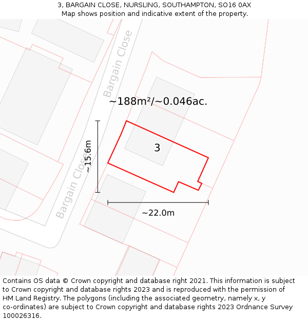 3, BARGAIN CLOSE, NURSLING, SOUTHAMPTON, SO16 0AX: Plot and title map