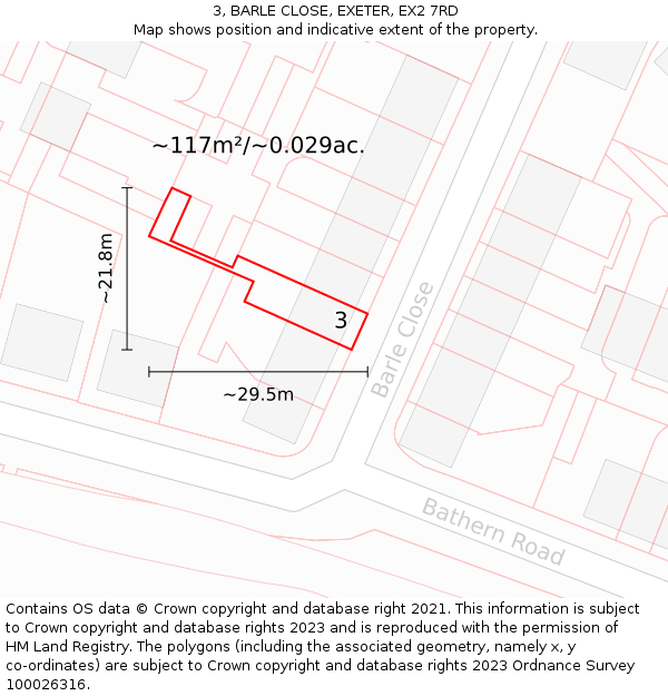 3, BARLE CLOSE, EXETER, EX2 7RD: Plot and title map