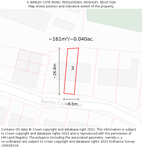 3, BARLEY COTE ROAD, RIDDLESDEN, KEIGHLEY, BD20 5QA: Plot and title map