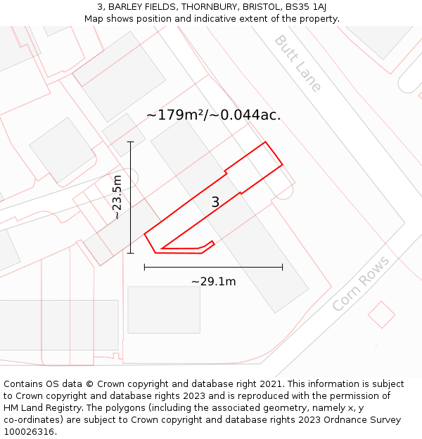 3, BARLEY FIELDS, THORNBURY, BRISTOL, BS35 1AJ: Plot and title map