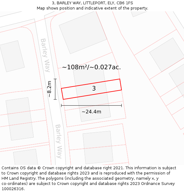 3, BARLEY WAY, LITTLEPORT, ELY, CB6 1FS: Plot and title map
