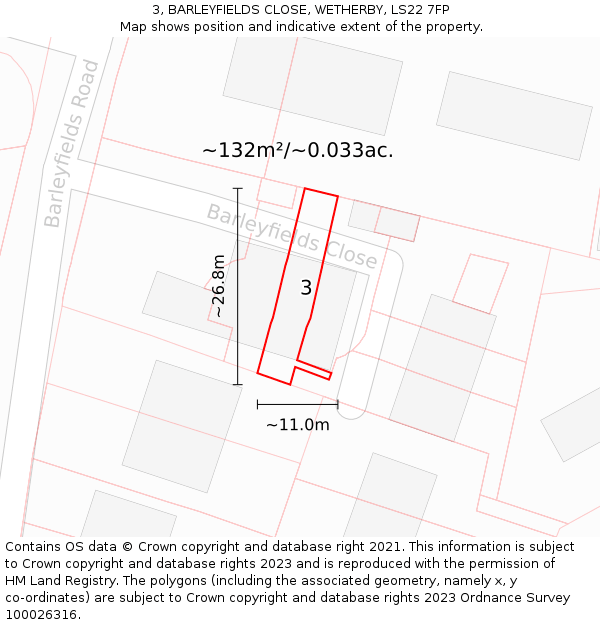 3, BARLEYFIELDS CLOSE, WETHERBY, LS22 7FP: Plot and title map