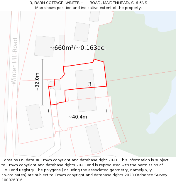 3, BARN COTTAGE, WINTER HILL ROAD, MAIDENHEAD, SL6 6NS: Plot and title map