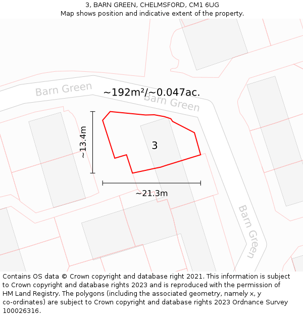 3, BARN GREEN, CHELMSFORD, CM1 6UG: Plot and title map