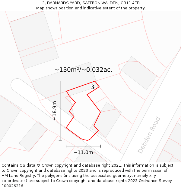 3, BARNARDS YARD, SAFFRON WALDEN, CB11 4EB: Plot and title map