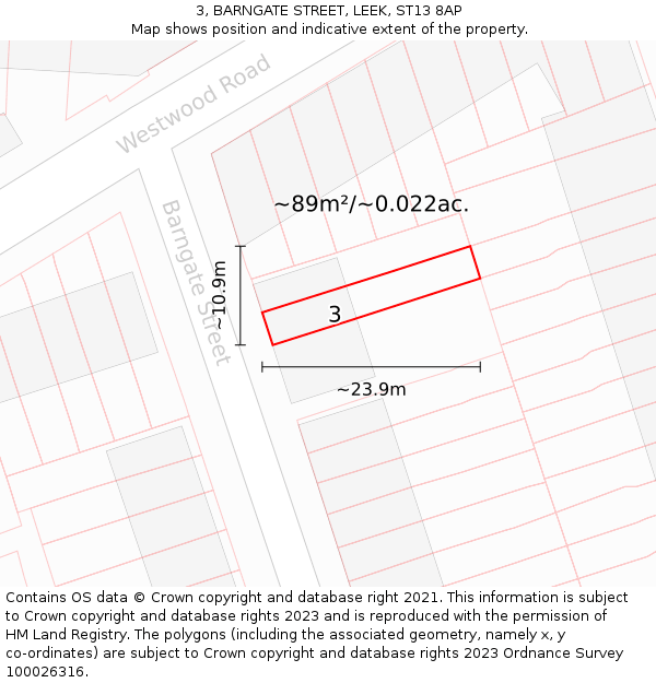 3, BARNGATE STREET, LEEK, ST13 8AP: Plot and title map