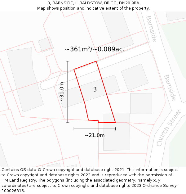 3, BARNSIDE, HIBALDSTOW, BRIGG, DN20 9RA: Plot and title map