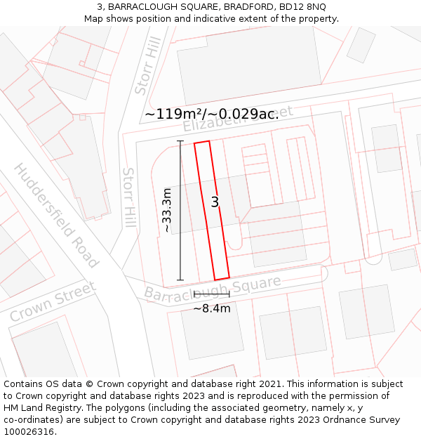3, BARRACLOUGH SQUARE, BRADFORD, BD12 8NQ: Plot and title map
