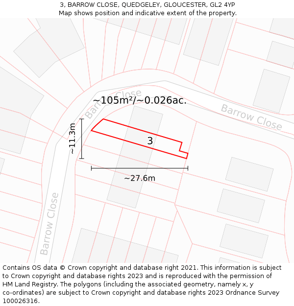 3, BARROW CLOSE, QUEDGELEY, GLOUCESTER, GL2 4YP: Plot and title map