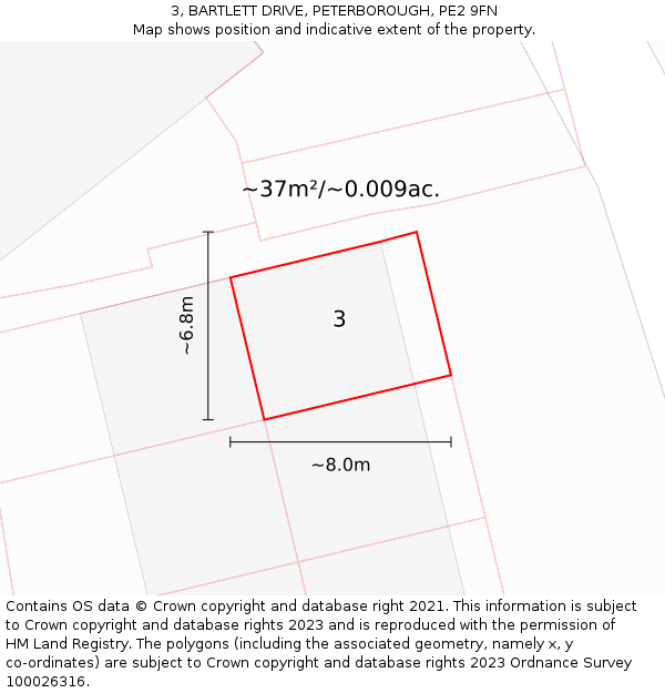 3, BARTLETT DRIVE, PETERBOROUGH, PE2 9FN: Plot and title map