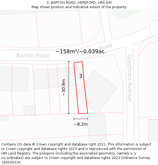 3, BARTON ROAD, HEREFORD, HR4 0AY: Plot and title map