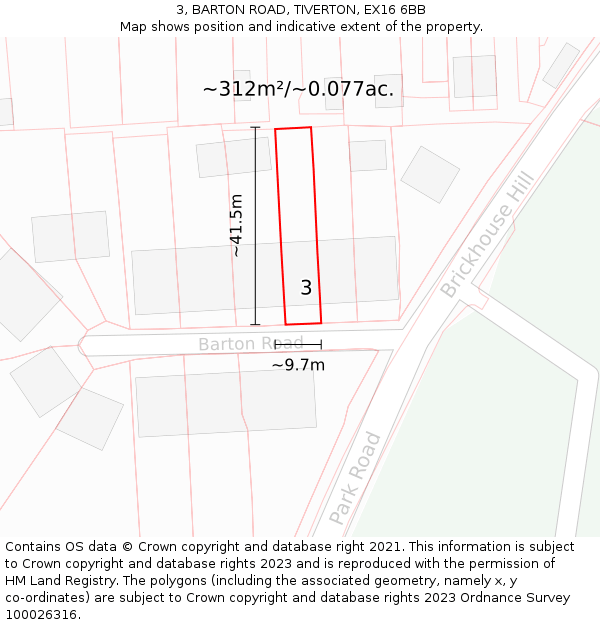 3, BARTON ROAD, TIVERTON, EX16 6BB: Plot and title map