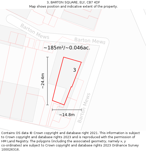 3, BARTON SQUARE, ELY, CB7 4DF: Plot and title map