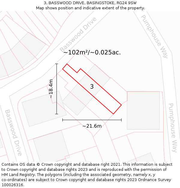3, BASSWOOD DRIVE, BASINGSTOKE, RG24 9SW: Plot and title map