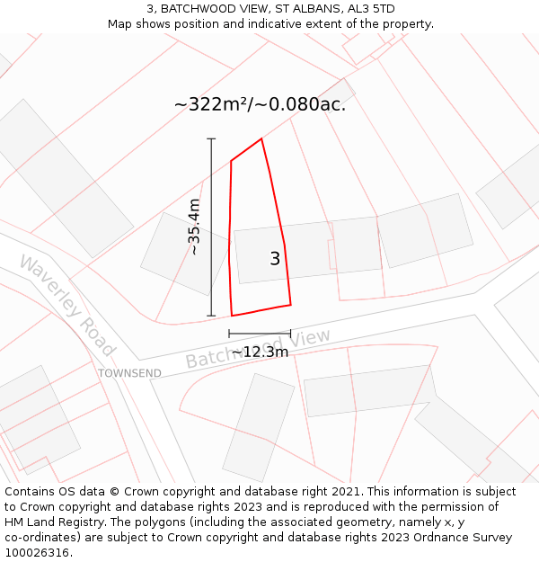 3, BATCHWOOD VIEW, ST ALBANS, AL3 5TD: Plot and title map