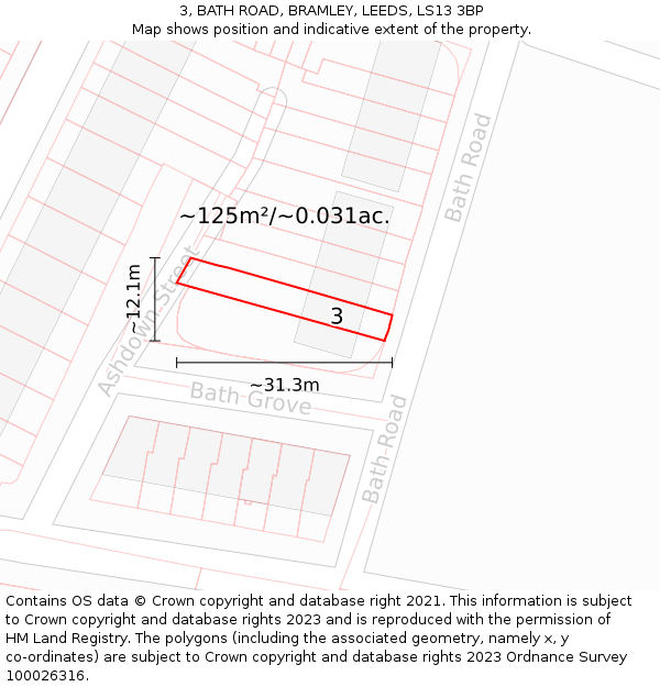 3, BATH ROAD, BRAMLEY, LEEDS, LS13 3BP: Plot and title map