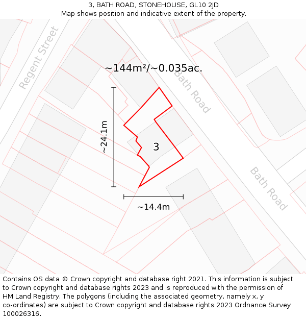 3, BATH ROAD, STONEHOUSE, GL10 2JD: Plot and title map