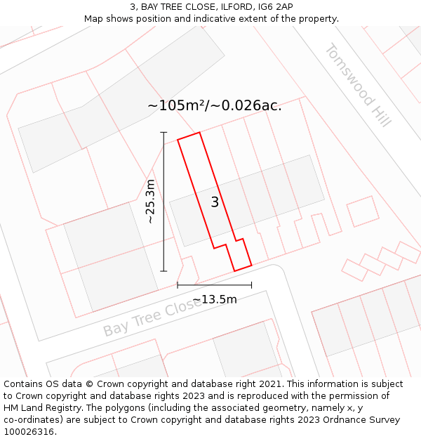 3, BAY TREE CLOSE, ILFORD, IG6 2AP: Plot and title map