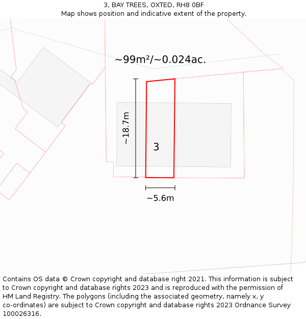 3, BAY TREES, OXTED, RH8 0BF: Plot and title map