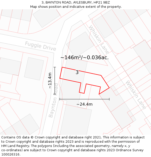 3, BAYNTON ROAD, AYLESBURY, HP21 9BZ: Plot and title map