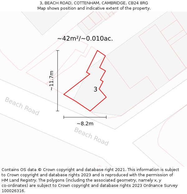 3, BEACH ROAD, COTTENHAM, CAMBRIDGE, CB24 8RG: Plot and title map