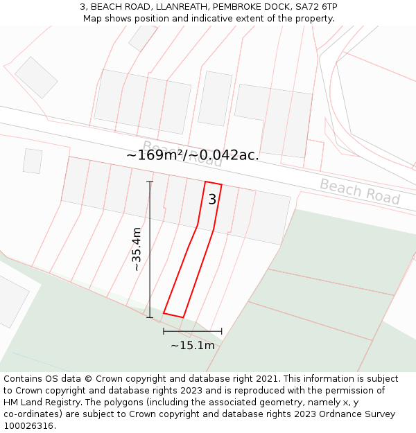 3, BEACH ROAD, LLANREATH, PEMBROKE DOCK, SA72 6TP: Plot and title map