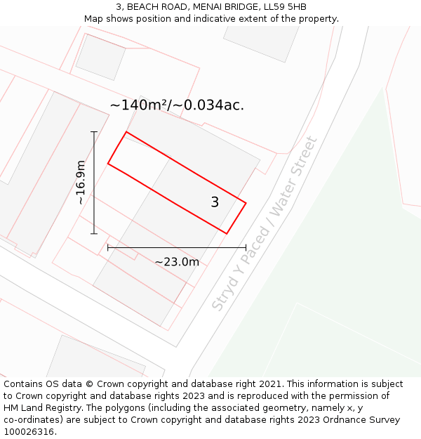 3, BEACH ROAD, MENAI BRIDGE, LL59 5HB: Plot and title map