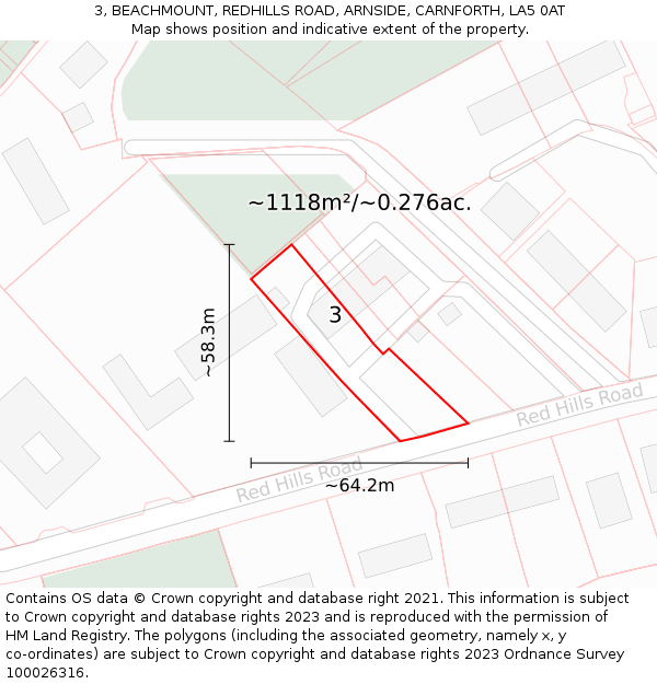 3, BEACHMOUNT, REDHILLS ROAD, ARNSIDE, CARNFORTH, LA5 0AT: Plot and title map