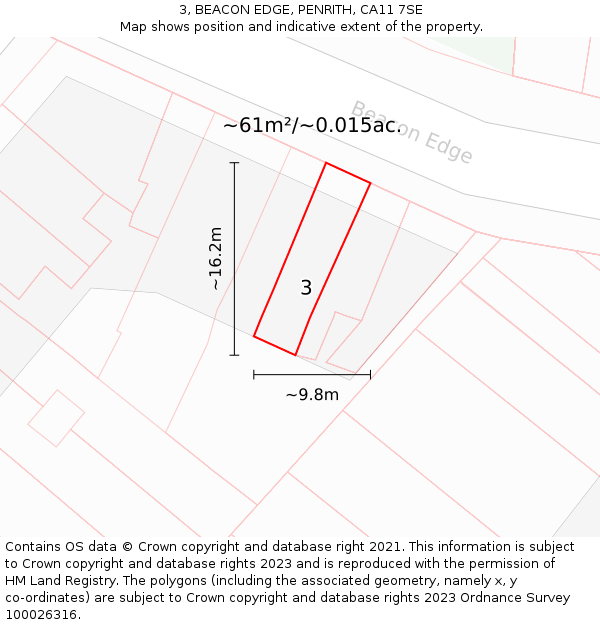 3, BEACON EDGE, PENRITH, CA11 7SE: Plot and title map